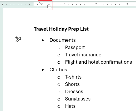 Lists and indent markers on ruler in Word